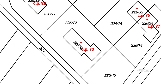 Břuchotín 73, Křelov-Břuchotín na parcele st. 226/33 v KÚ Břuchotín, Katastrální mapa