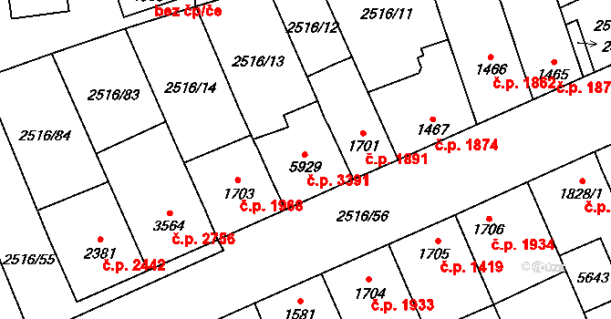 Břeclav 3391 na parcele st. 5929 v KÚ Břeclav, Katastrální mapa