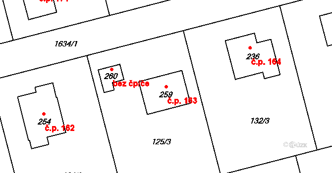 Bohuslavice 163 na parcele st. 259 v KÚ Bohuslavice nad Moravou, Katastrální mapa