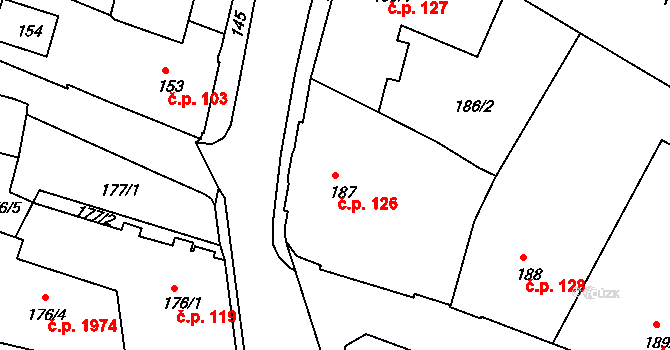 Bruntál 126 na parcele st. 187 v KÚ Bruntál-město, Katastrální mapa