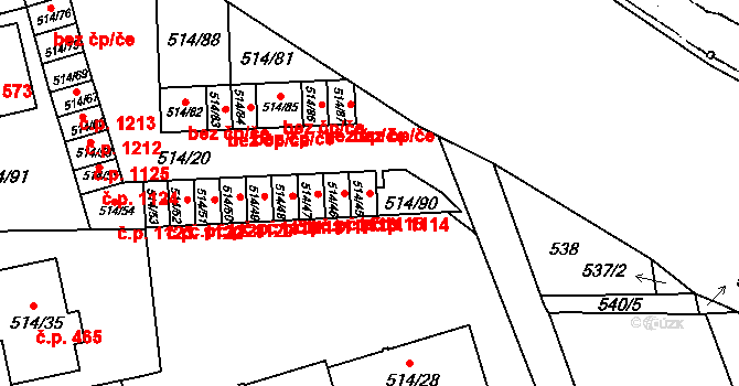 Dobšice 1114 na parcele st. 514/45 v KÚ Dobšice u Znojma, Katastrální mapa