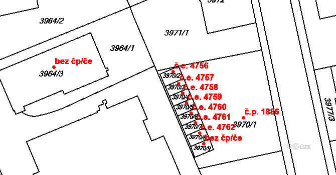 Jihlava 4757 na parcele st. 3970/3 v KÚ Jihlava, Katastrální mapa