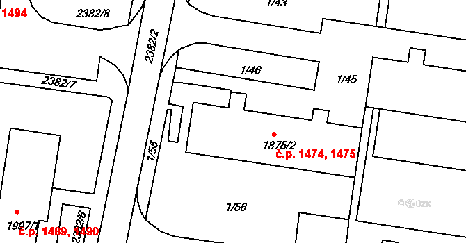 Vlašim 1474,1475 na parcele st. 1875/2 v KÚ Vlašim, Katastrální mapa