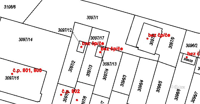 Bystřice nad Pernštejnem 38378132 na parcele st. 3097/13 v KÚ Bystřice nad Pernštejnem, Katastrální mapa