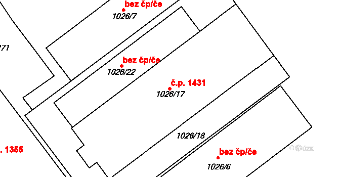 Kyjov 1431 na parcele st. 1026/17 v KÚ Kyjov, Katastrální mapa