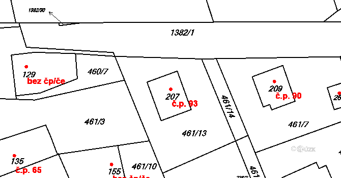 Lipina 93, Valašské Klobouky na parcele st. 207 v KÚ Lipina, Katastrální mapa