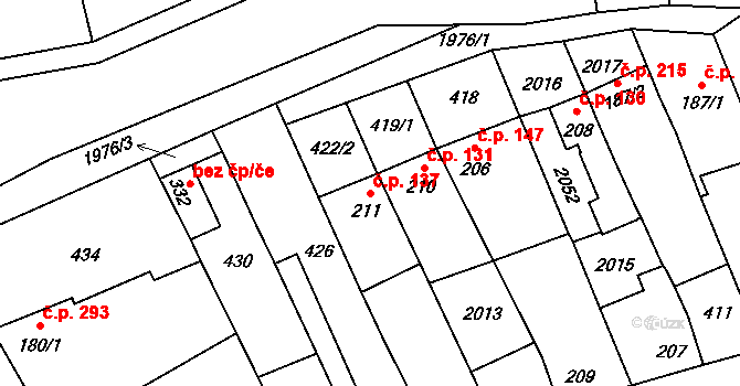 Louky 137, Zlín na parcele st. 211 v KÚ Louky nad Dřevnicí, Katastrální mapa