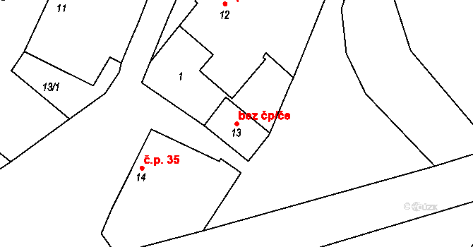 Okrouhlička 44557132 na parcele st. 13 v KÚ Okrouhlička, Katastrální mapa
