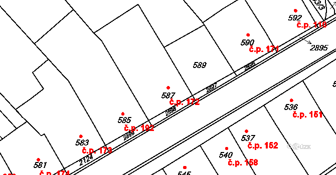 Chylice 172, Ostrožská Nová Ves na parcele st. 587 v KÚ Chylice, Katastrální mapa
