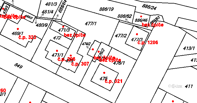 Plzeň 49001132 na parcele st. 476/2 v KÚ Lobzy, Katastrální mapa