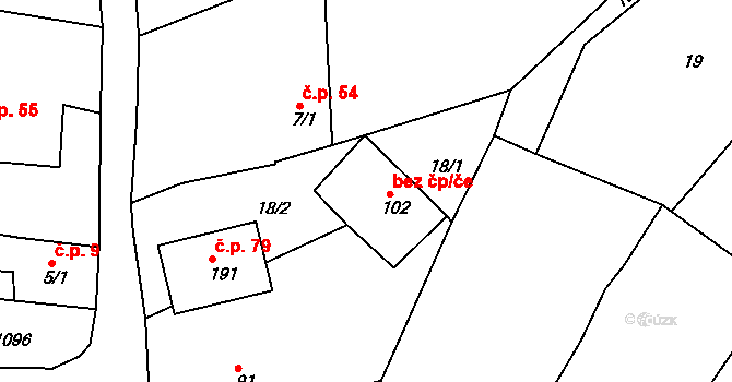 Skořice 49238132 na parcele st. 102 v KÚ Skořice, Katastrální mapa