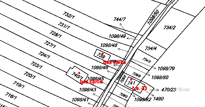 Veltrusy 50296132 na parcele st. 739 v KÚ Veltrusy, Katastrální mapa