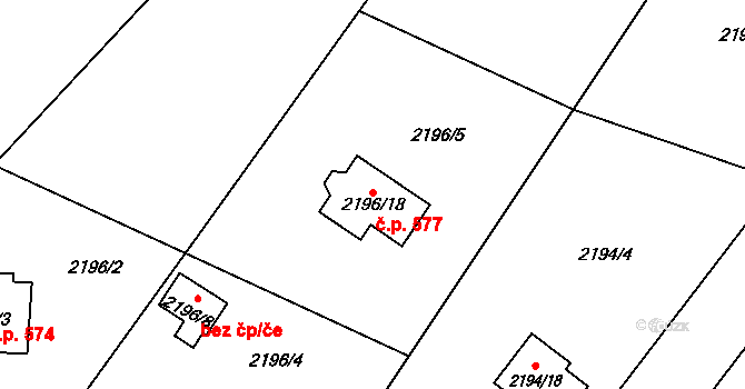 Hranice 577, Karviná na parcele st. 2196/18 v KÚ Karviná-město, Katastrální mapa