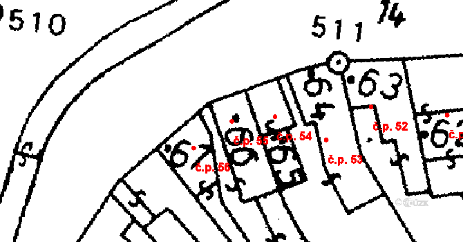 Bernartice 55 na parcele st. 66 v KÚ Bernartice u Milevska, Katastrální mapa