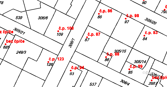 Neratovice 87 na parcele st. 87 v KÚ Neratovice, Katastrální mapa