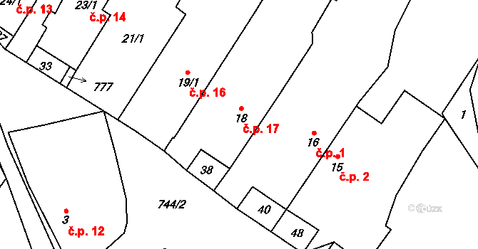 Hrádek 17, Manětín na parcele st. 18 v KÚ Hrádek u Manětína, Katastrální mapa