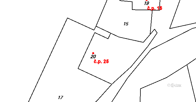 Travná 25, Horní Bradlo na parcele st. 20 v KÚ Travná u Horního Bradla, Katastrální mapa