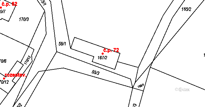 Provodov 72, Provodov-Šonov na parcele st. 167/2 v KÚ Provodov, Katastrální mapa