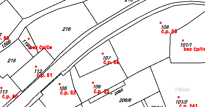 Nový Hrádek 54 na parcele st. 107 v KÚ Nový Hrádek, Katastrální mapa