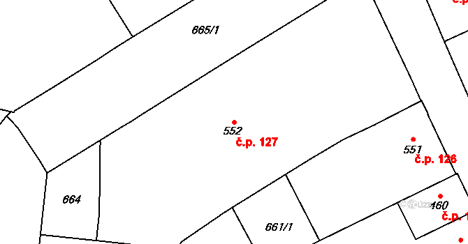 Bílé Předměstí 127, Pardubice na parcele st. 552 v KÚ Pardubice, Katastrální mapa