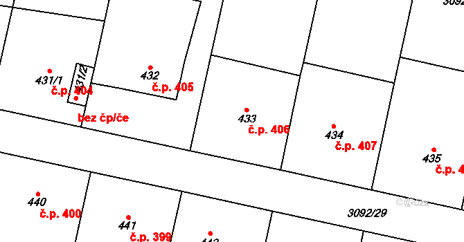 Lysice 406 na parcele st. 433 v KÚ Lysice, Katastrální mapa