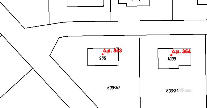 Želivec 353, Sulice na parcele st. 986 v KÚ Sulice, Katastrální mapa