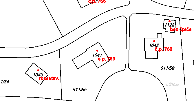 Lučany nad Nisou 759 na parcele st. 1041 v KÚ Lučany nad Nisou, Katastrální mapa