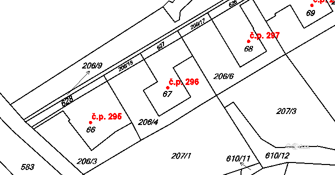 Heřmánky 296 na parcele st. 67 v KÚ Heřmánky nad Odrou, Katastrální mapa