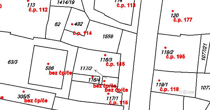 Lhenice 115 na parcele st. 116/3 v KÚ Lhenice, Katastrální mapa
