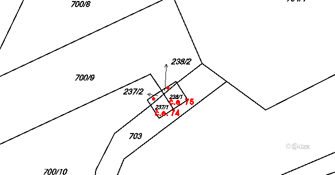 Krasoňov 75, Humpolec na parcele st. 238/1 v KÚ Krasoňov, Katastrální mapa