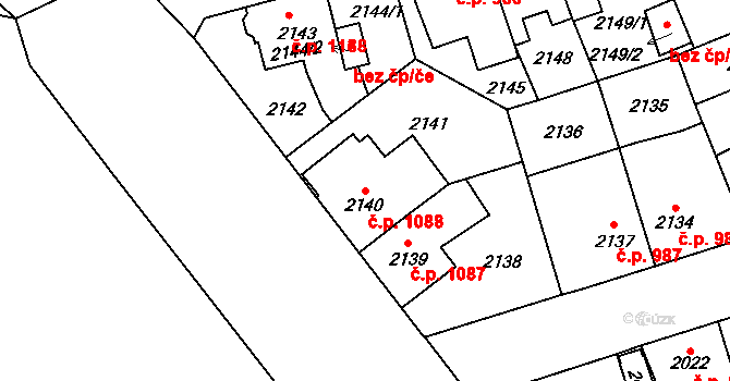 Louny 1088 na parcele st. 2140 v KÚ Louny, Katastrální mapa