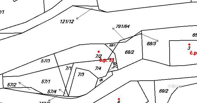 Pulice 31, Dobruška na parcele st. 7/2 v KÚ Pulice, Katastrální mapa