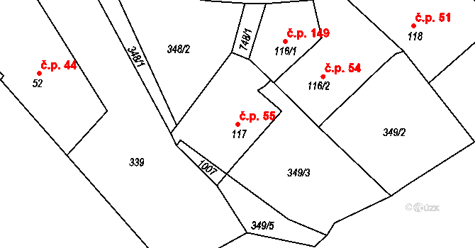 Lipovka 55, Rychnov nad Kněžnou na parcele st. 117 v KÚ Lipovka u Rychnova nad Kněžnou, Katastrální mapa