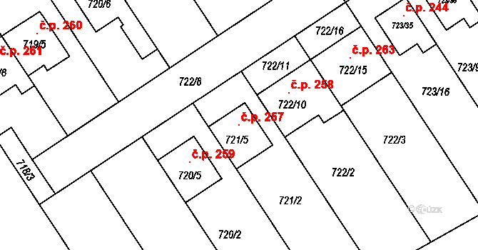 Přerov IV-Kozlovice 257, Přerov na parcele st. 721/5 v KÚ Kozlovice u Přerova, Katastrální mapa
