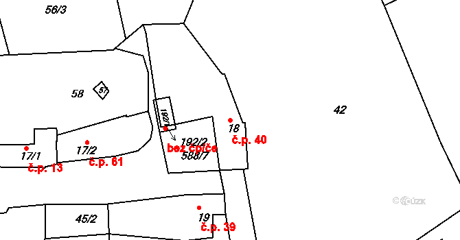 Tučapy 40, Holešov na parcele st. 18 v KÚ Tučapy u Holešova, Katastrální mapa