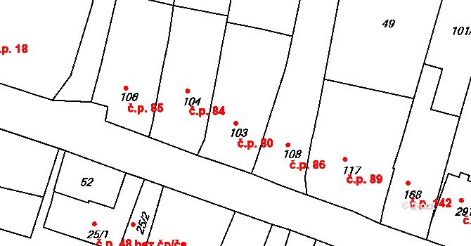 Žopy 80, Holešov na parcele st. 103 v KÚ Žopy, Katastrální mapa
