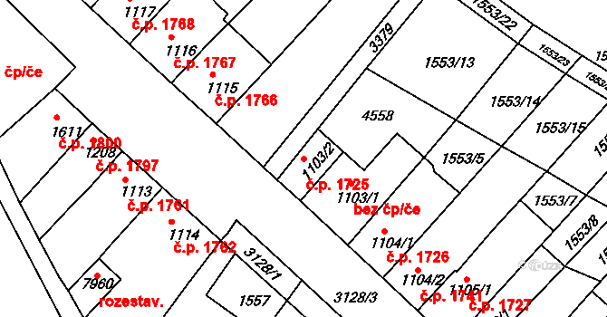 Kroměříž 1725 na parcele st. 1103/2 v KÚ Kroměříž, Katastrální mapa