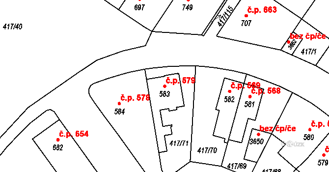 Bystřice pod Hostýnem 579 na parcele st. 583 v KÚ Bystřice pod Hostýnem, Katastrální mapa