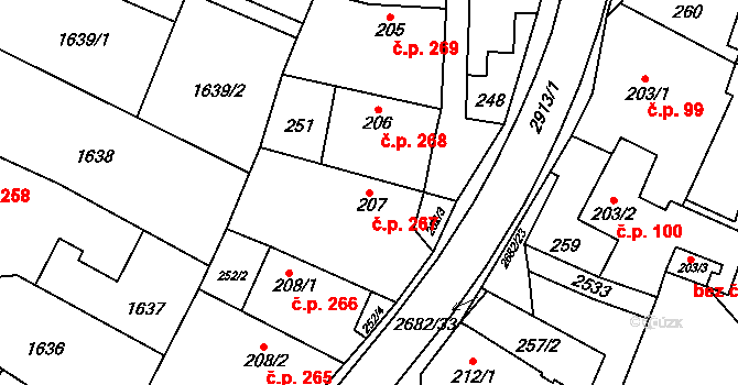 Přemyslovice 267 na parcele st. 207 v KÚ Přemyslovice, Katastrální mapa