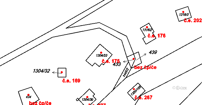Oslnovice 175 na parcele st. 1304/33 v KÚ Oslnovice, Katastrální mapa