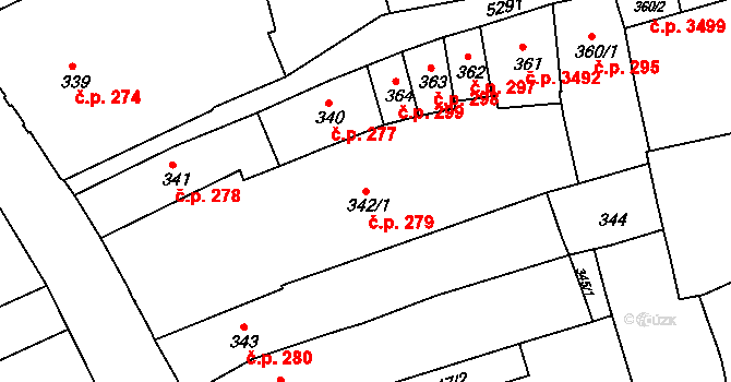 Znojmo 279 na parcele st. 342/1 v KÚ Znojmo-město, Katastrální mapa