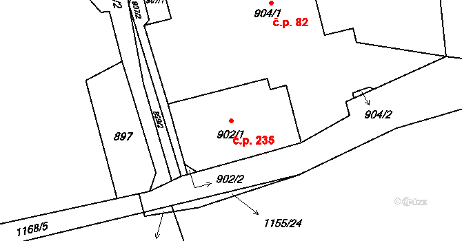 Bělotín 235 na parcele st. 902/1 v KÚ Bělotín, Katastrální mapa