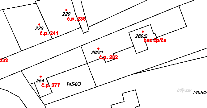 Činěves 282 na parcele st. 260/1 v KÚ Činěves, Katastrální mapa