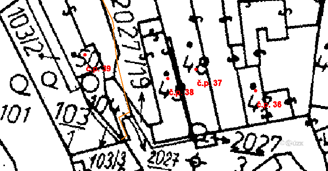 Kácov 38 na parcele st. 49 v KÚ Kácov, Katastrální mapa