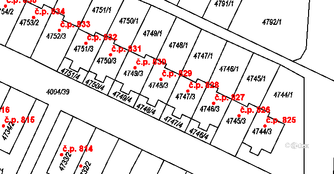 Žižkov 829, Kutná Hora na parcele st. 4748/3 v KÚ Kutná Hora, Katastrální mapa