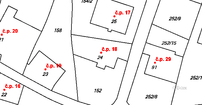 Barochov 18, Řehenice na parcele st. 24 v KÚ Malešín, Katastrální mapa
