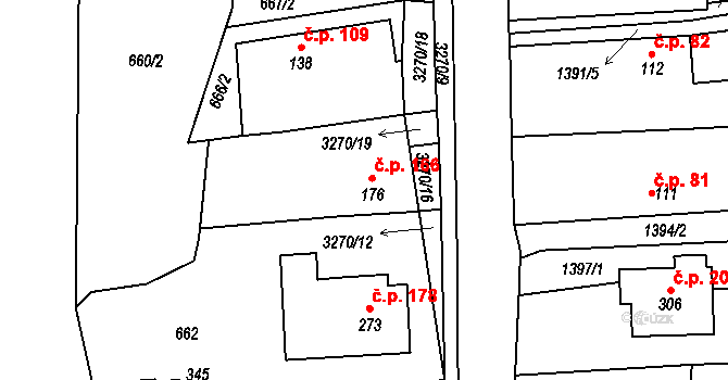 Olešnice 166 na parcele st. 176 v KÚ Olešnice u Trhových Svinů, Katastrální mapa