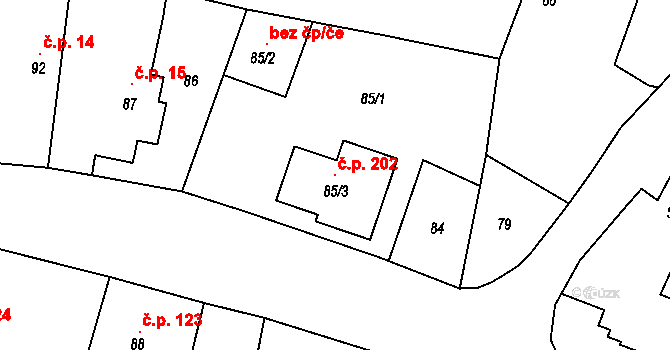 Kratonohy 202 na parcele st. 85/3 v KÚ Kratonohy, Katastrální mapa