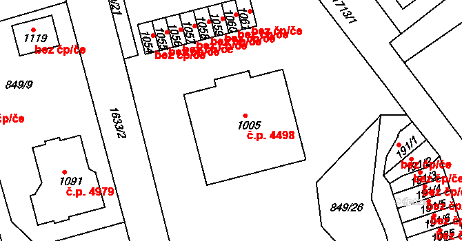 Jablonecké Paseky 4498, Jablonec nad Nisou na parcele st. 1005 v KÚ Jablonecké Paseky, Katastrální mapa