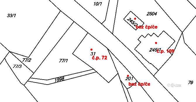 Jílové u Držkova 72 na parcele st. 31 v KÚ Jílové u Držkova, Katastrální mapa